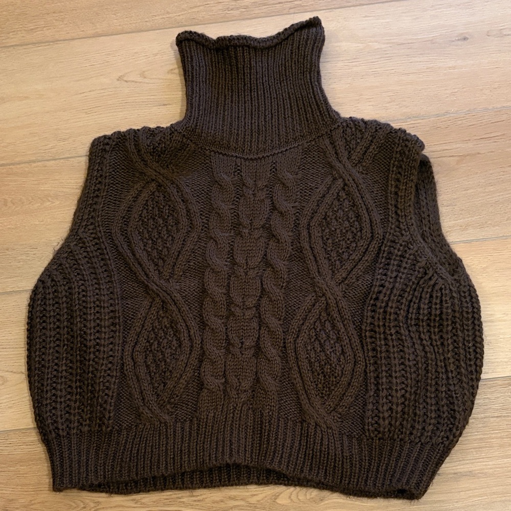 Anthropologie Chocolate Cable Knit Turtleneck Sweater